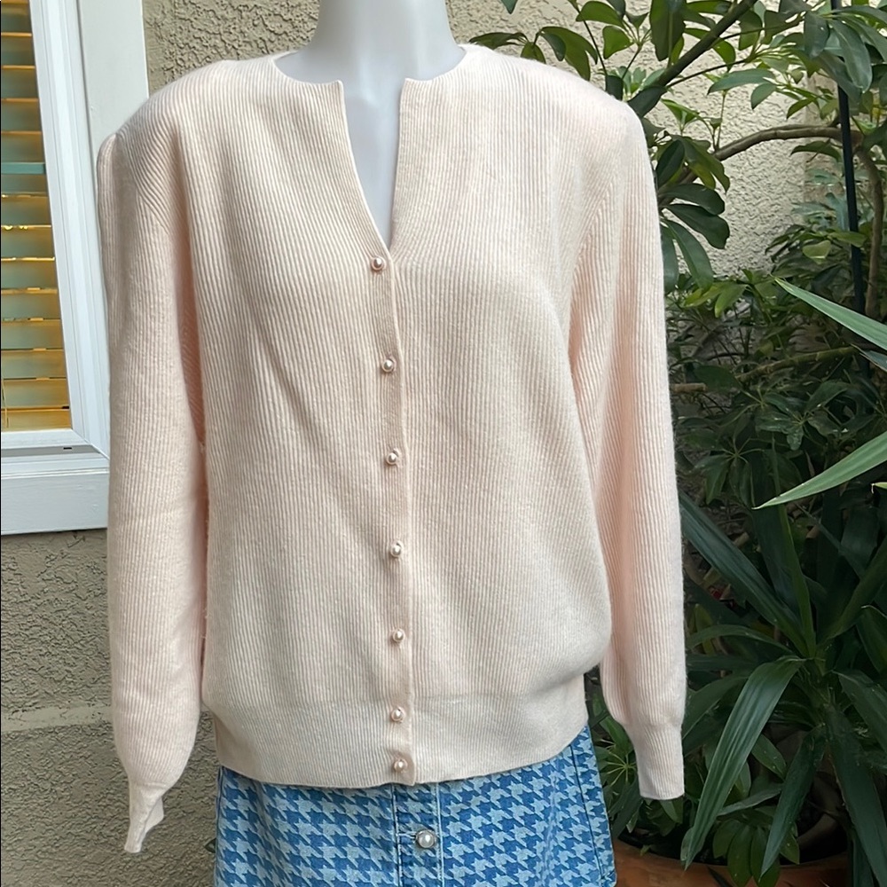Elegant Vintage pinkish Cream Adele Joyce Lambswool Oversized Cardigan Sweater